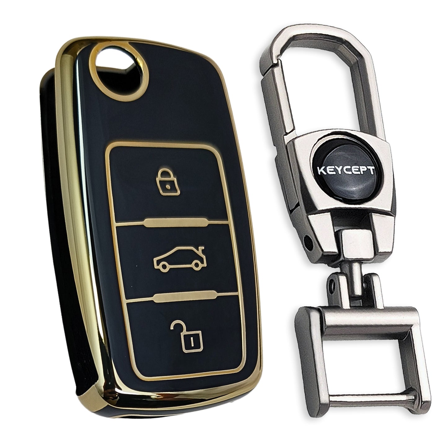 Skoda/ Volkswagen Gold Line TPU Key Cover with Keychain