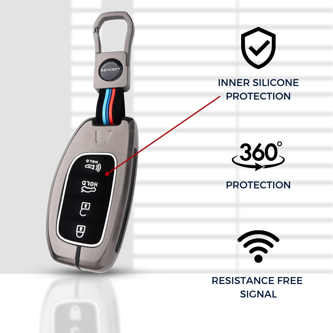 Hyundai Metal Alloy Key Cover with Keychain (Type M1)