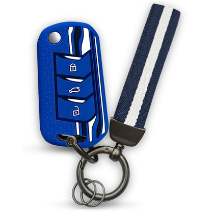 Blue Tristar Silicone Car Key Cover for Mahindra 3XO, Marazzo, Scorpio S3/ S5/ S7/ S9/ S11/ TUV 300 Plus, Bolero 2020 BS6, Thar, Thar Roxx, XUV700 3 Button Flip Key