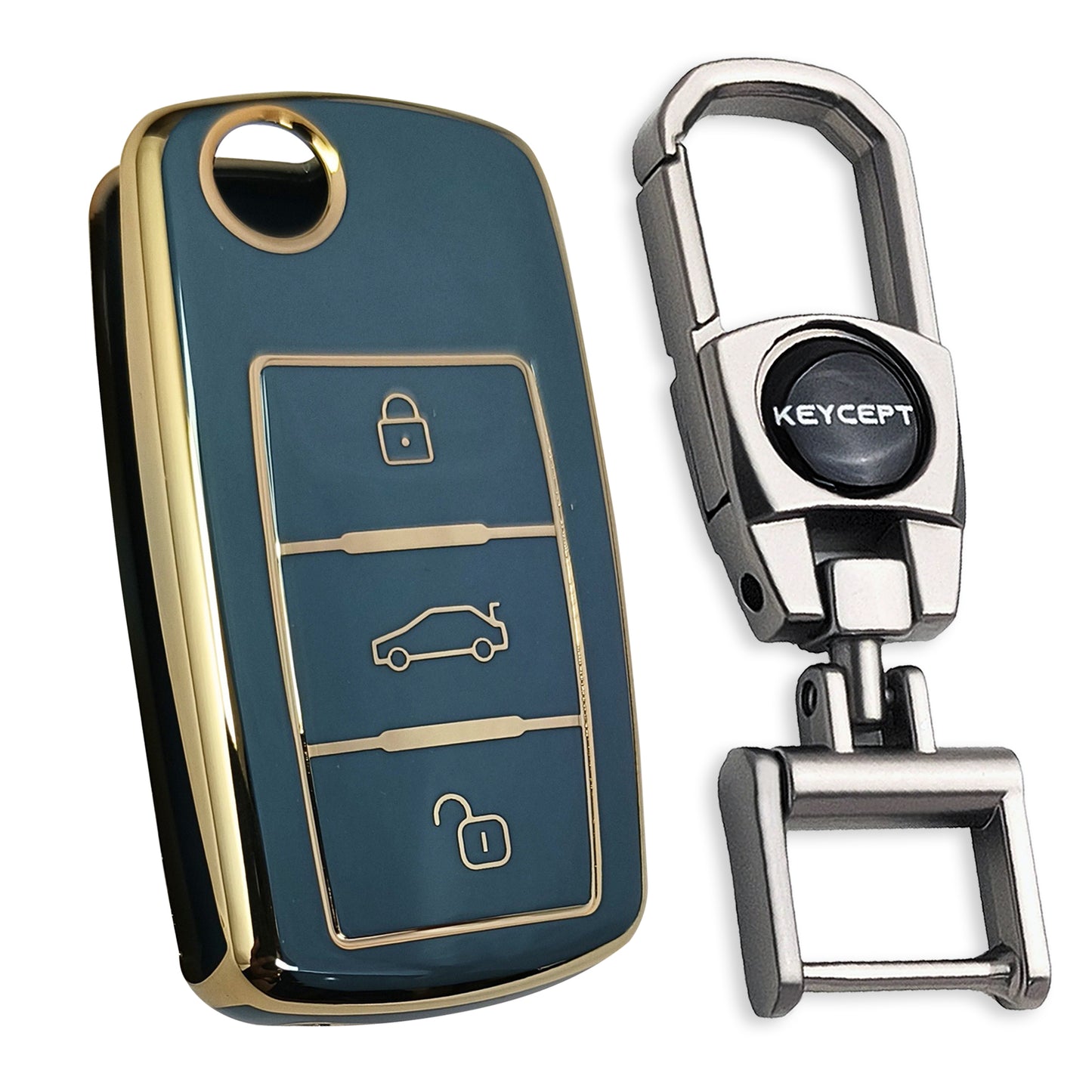 Skoda/ Volkswagen Gold Line TPU Key Cover with Keychain