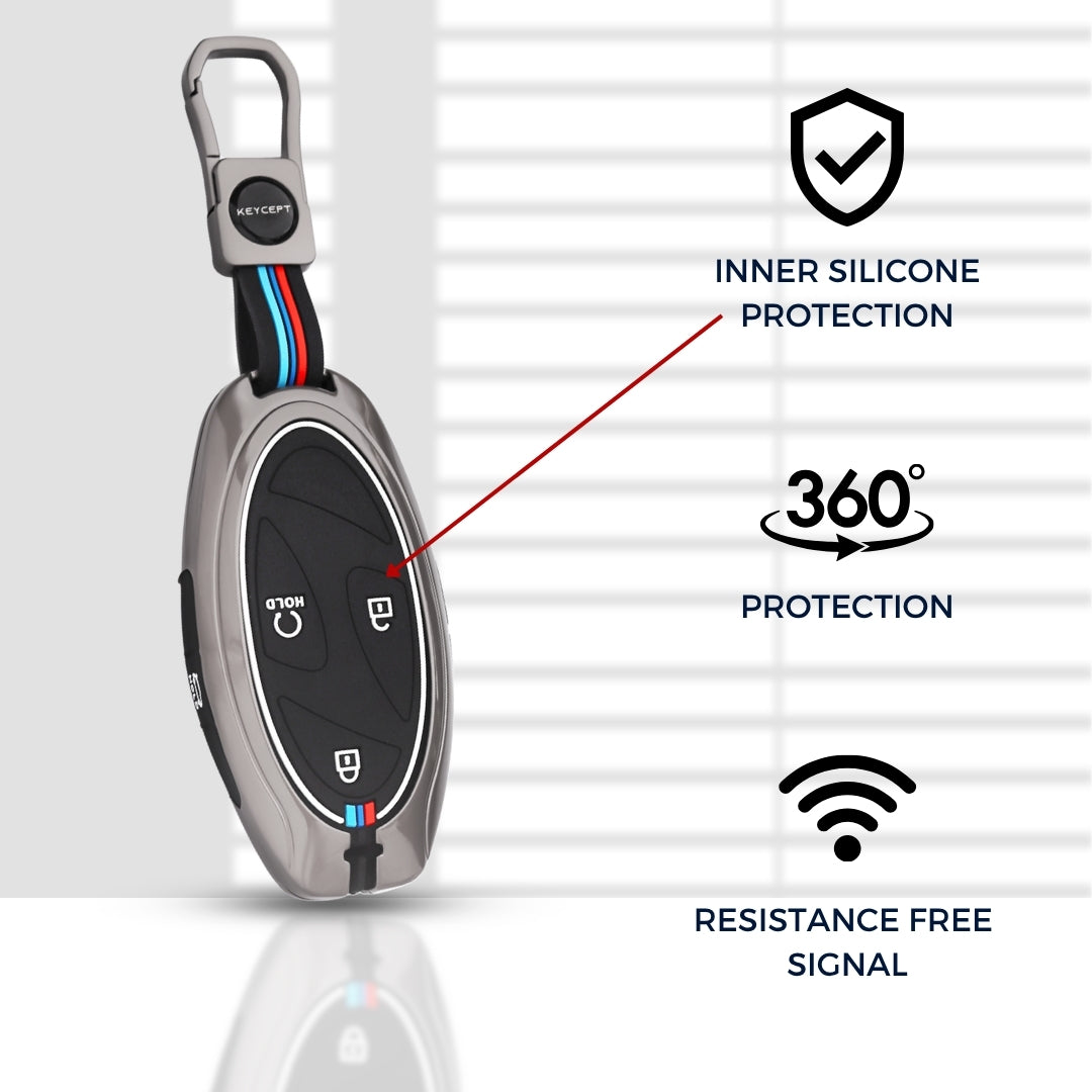 Keycept Metal Alloy Key Cover Compatible with Hyundai Venue - 4 Button Smart Key with Keychain