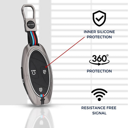 Keycept Metal Alloy Key Cover Compatible with Hyundai Venue - 4 Button Smart Key with Keychain