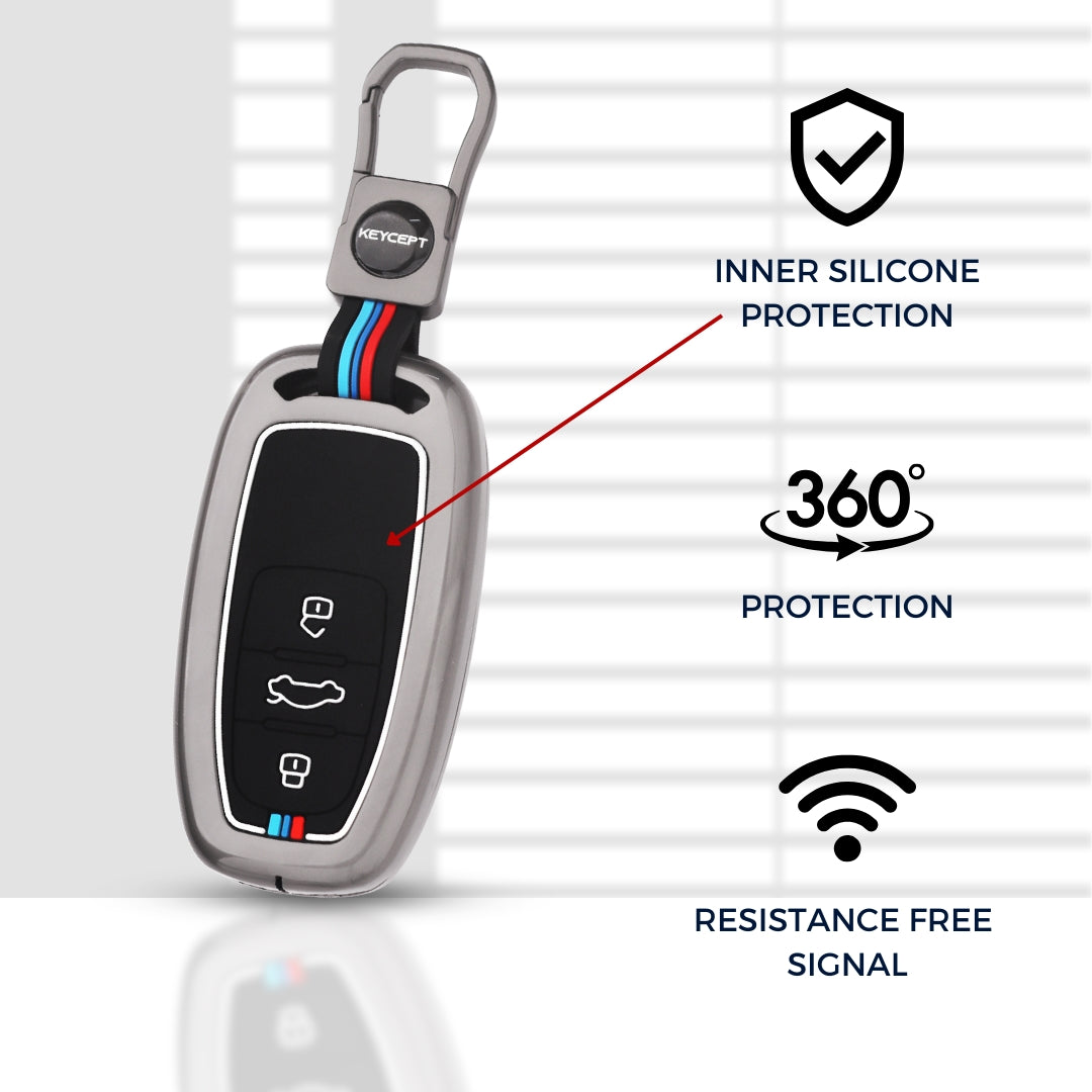 Audi Metal Alloy Key Cover with Keychain (Type M1)