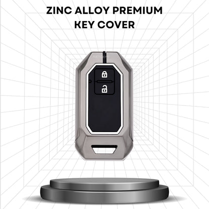 Suzuki Metal Alloy Car Key Cover with Keychain (Dual Black & Tan)