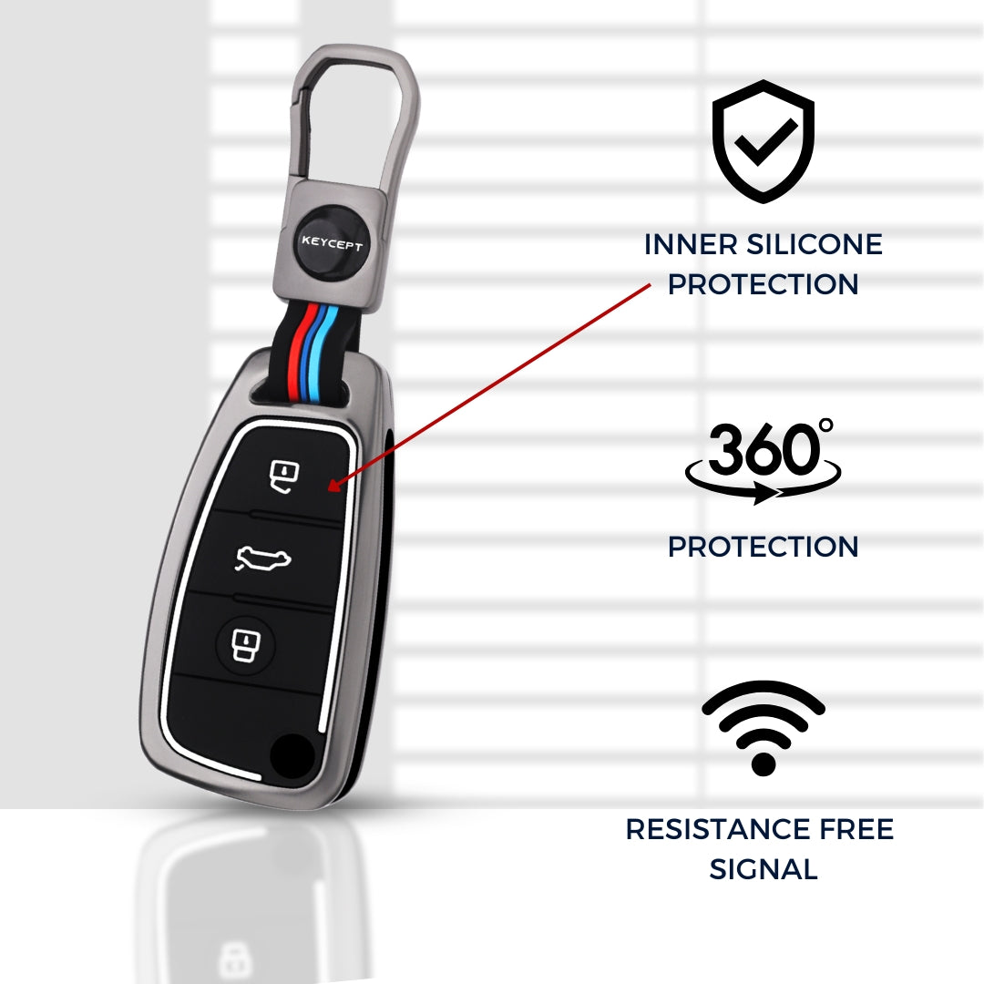 Audi Metal Alloy Key Cover with Keychain (Type M1).
