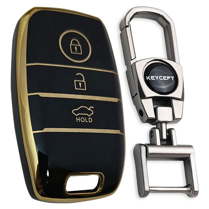TPU Key Cover Compatible with Kia Seltos | Sonet | Carens Smart Key 3 button with Keychain 2