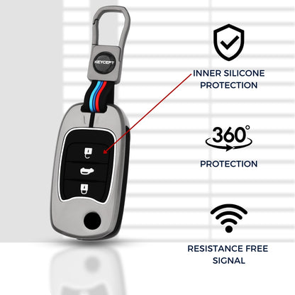Keycept Metal Alloy Car Key Cover for MG Hector 3 Button Flip Key with keychain (Type M1)