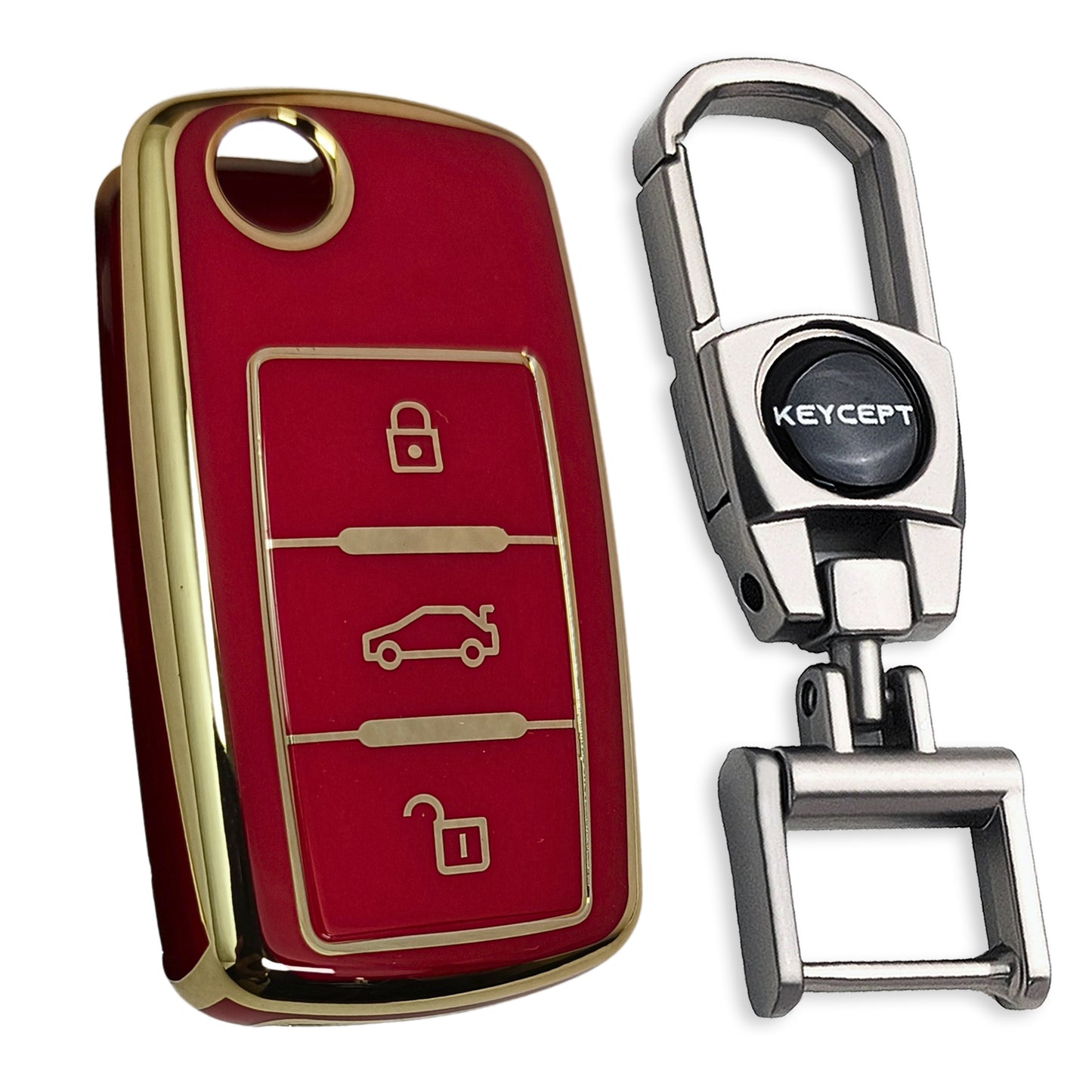 Skoda/ Volkswagen Gold Line TPU Key Cover with Keychain