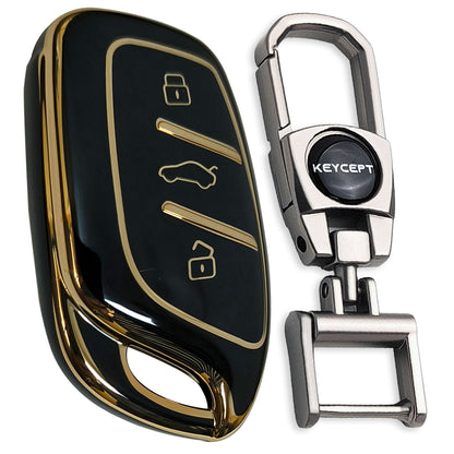 TPU Key Cover Compatible for MG ZS | EV | Astor 3 button Smart Key with Keychain 2