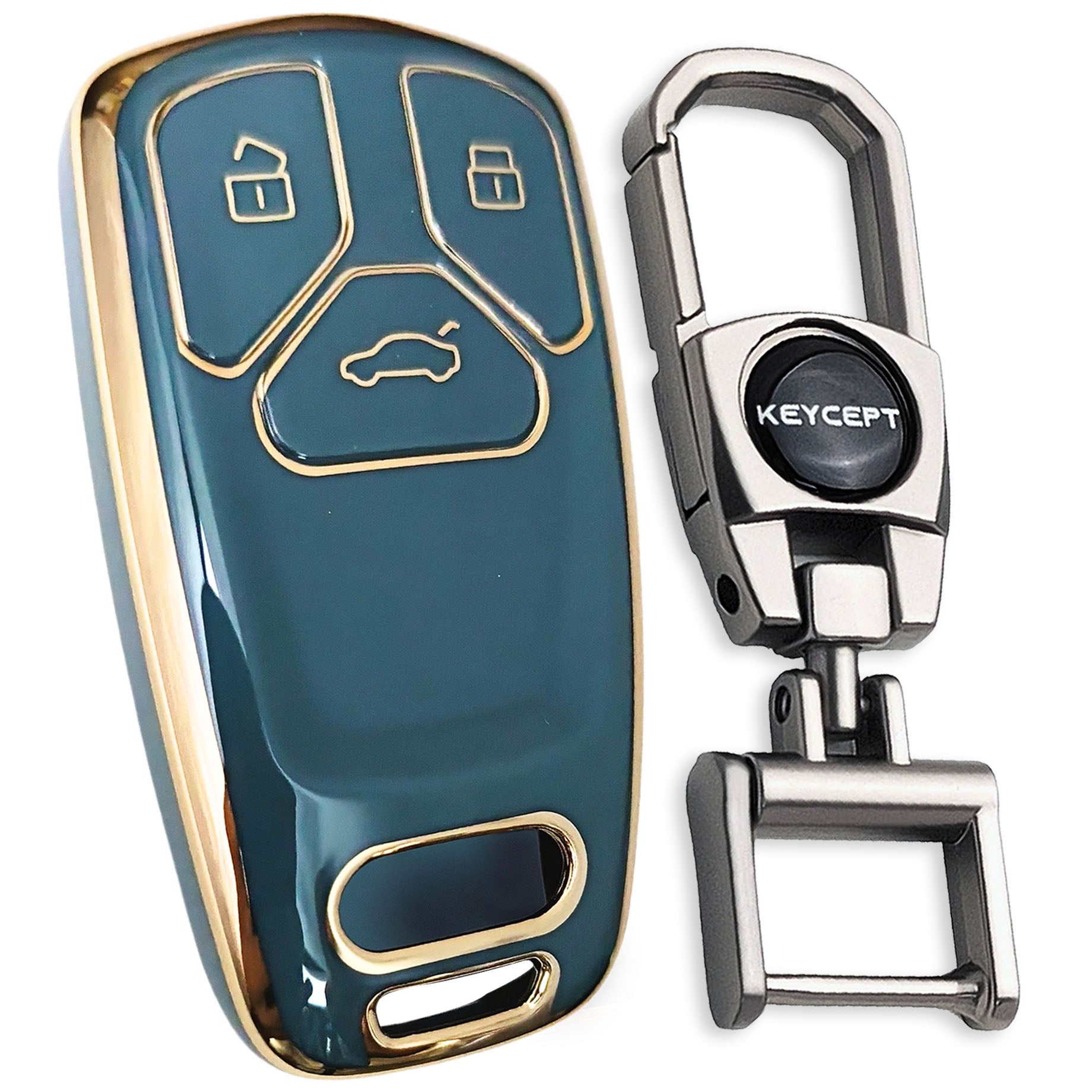 Blue Gold Line TPU Key Cover for Audi A4, S4, B7, B8, A6, A5, A7, A8, Q5, S5, S6 & Q7 3 button smart key With Keychain