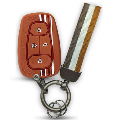 Brown TriStar Silicone Key Cover for Tata Nexon, Altroz, Harrier, Tigor, Punch, EV, Safari 2021 Smart Key with Keychain