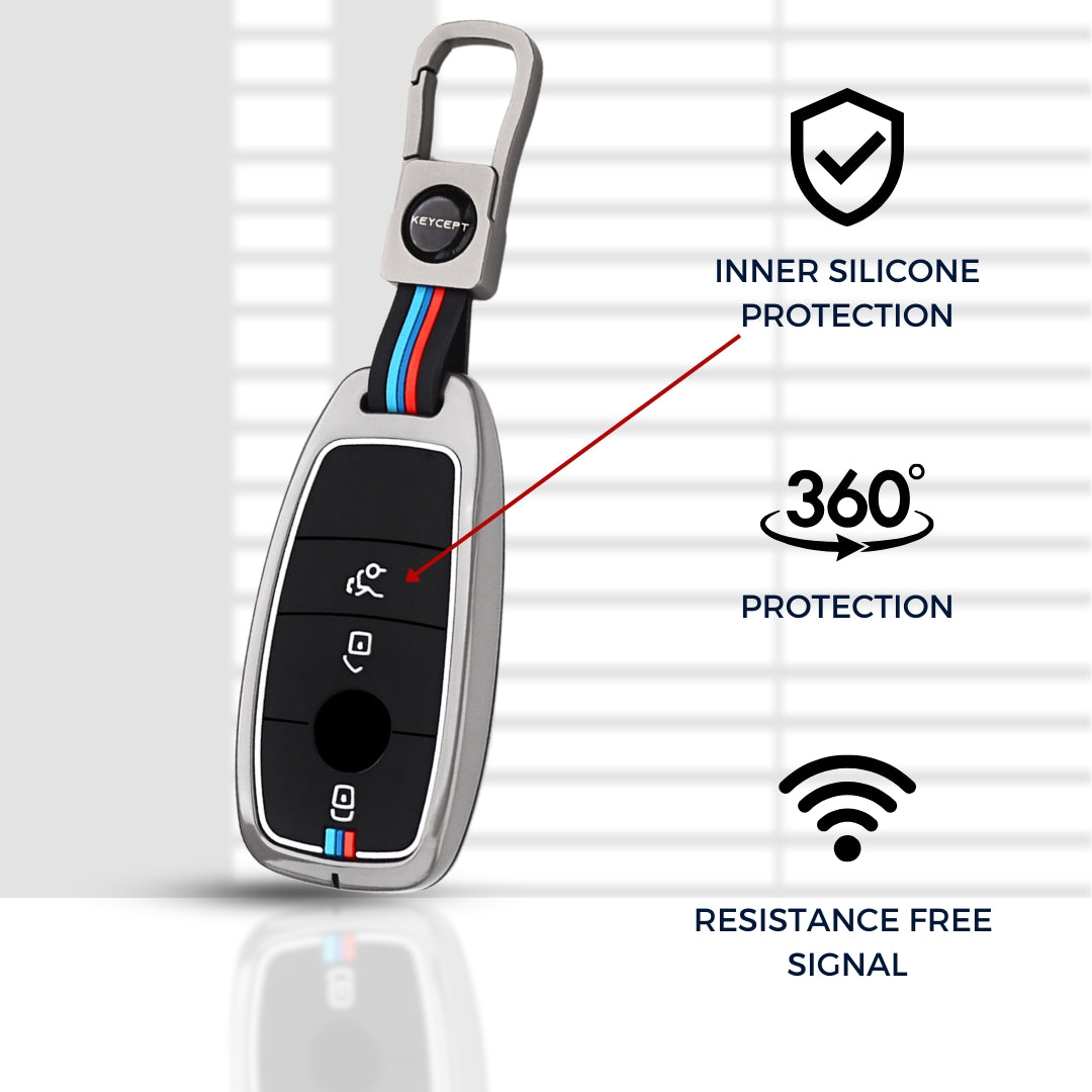Mercedes Benz Metal Alloy Key Cover with Keychain (Type M1)