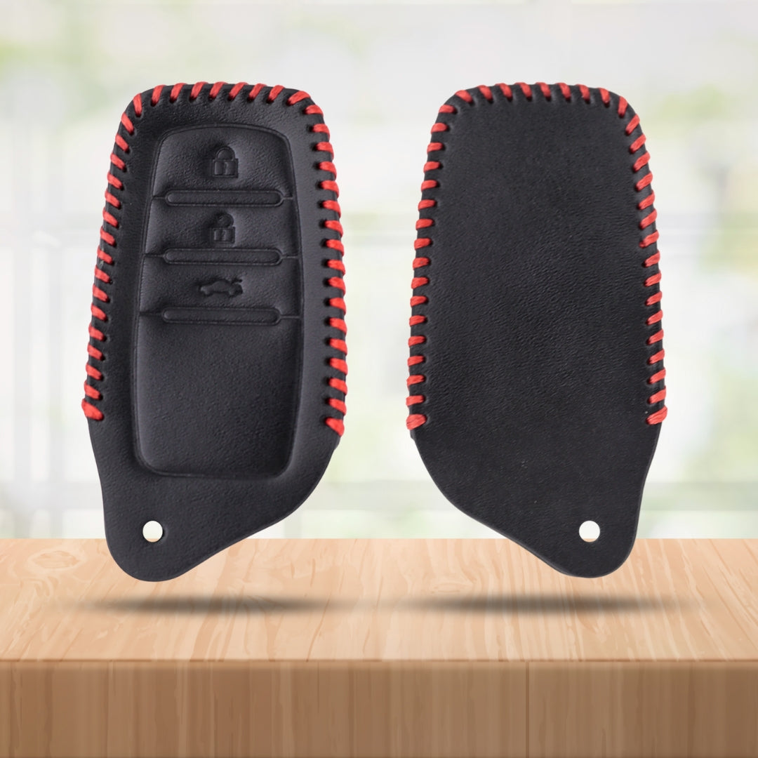 classic leather key cover For oyota Innova, Crysta, Fortuner 3 Button Smart key With Keychain.
