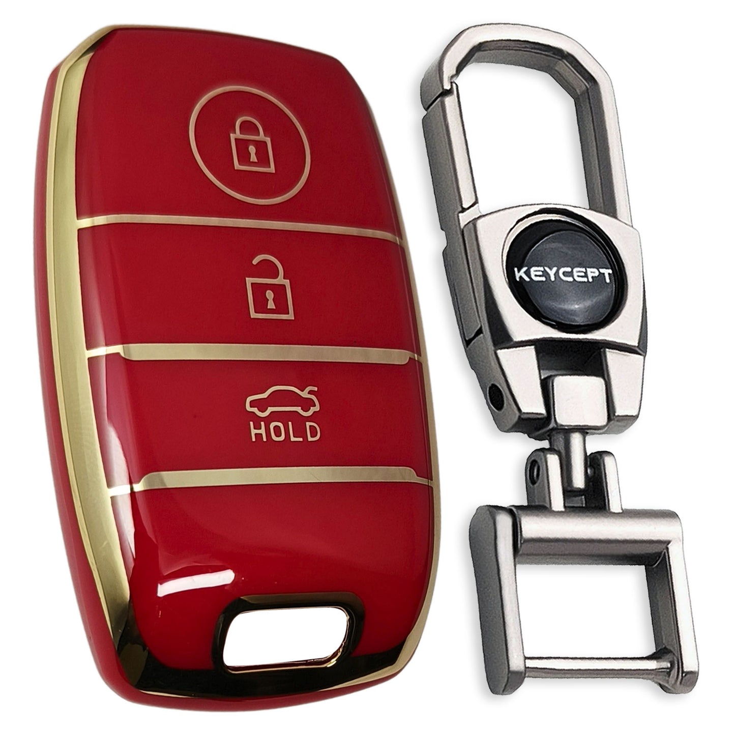 TPU Key Cover Compatible with Kia Seltos | Sonet | Carens Smart Key 3 button with Keychain 2