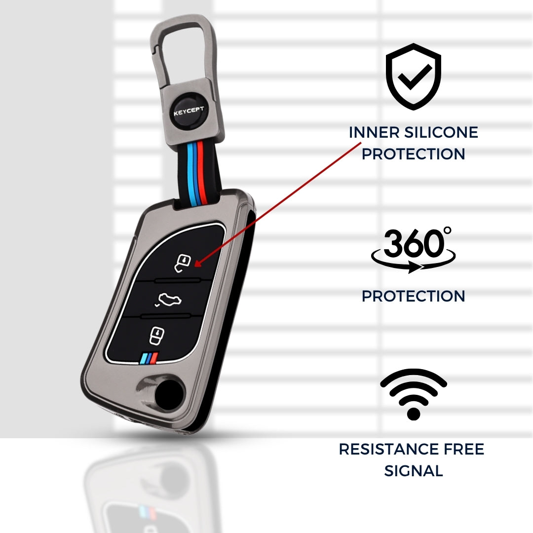 Keycept Metal Alloy Car Key Cover for Universal KD/ Xhorse, LX-B30 universal remote flip Key Cover with Keychain (Type M1)