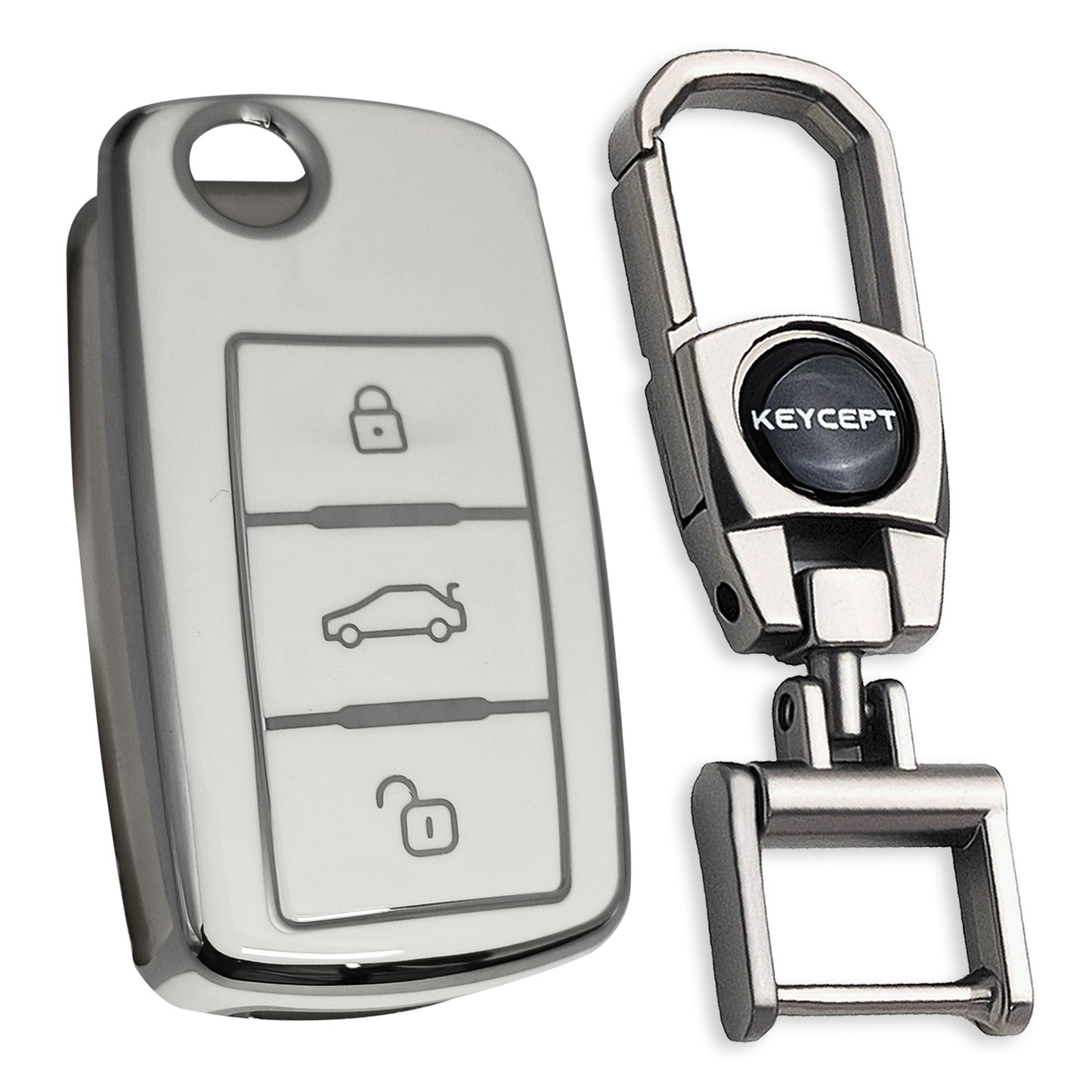 Skoda/ Volkswagen Silver Line TPU Key Cover with Keychain