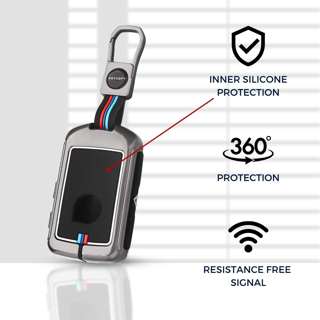 Keycept Metal Alloy Car Key Cover for Volvo XC40, XC60, XC90, S60, S90, V60, V90 4 Button Smart Key with Keychain (Type M1)