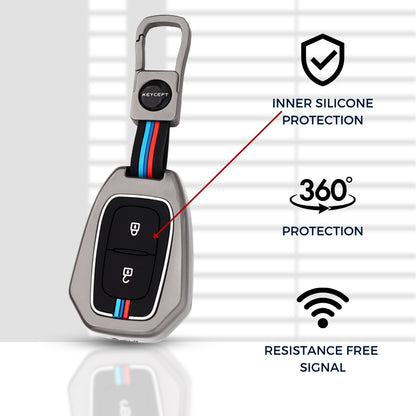 Keycept Metal Alloy Car Key Cover for Renault Kiger, Kwid, Duster 2 Button Remote Key Cover with Keychain (Type M1)