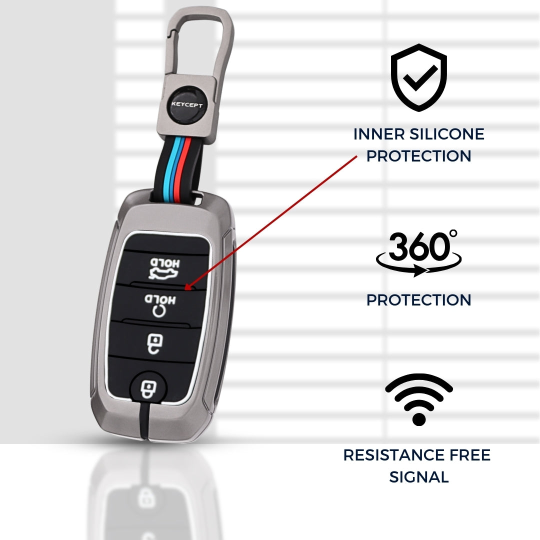 Keycept Metal Alloy Car Key Cover for Kia Seltos, Sonet, Carens Key Cover with Keychain (Type M1)