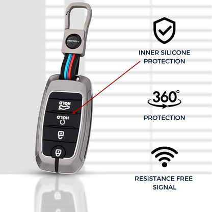 Keycept Metal Alloy Car Key Cover for Kia Seltos, Sonet, Carens Key Cover with Keychain (Type M1)