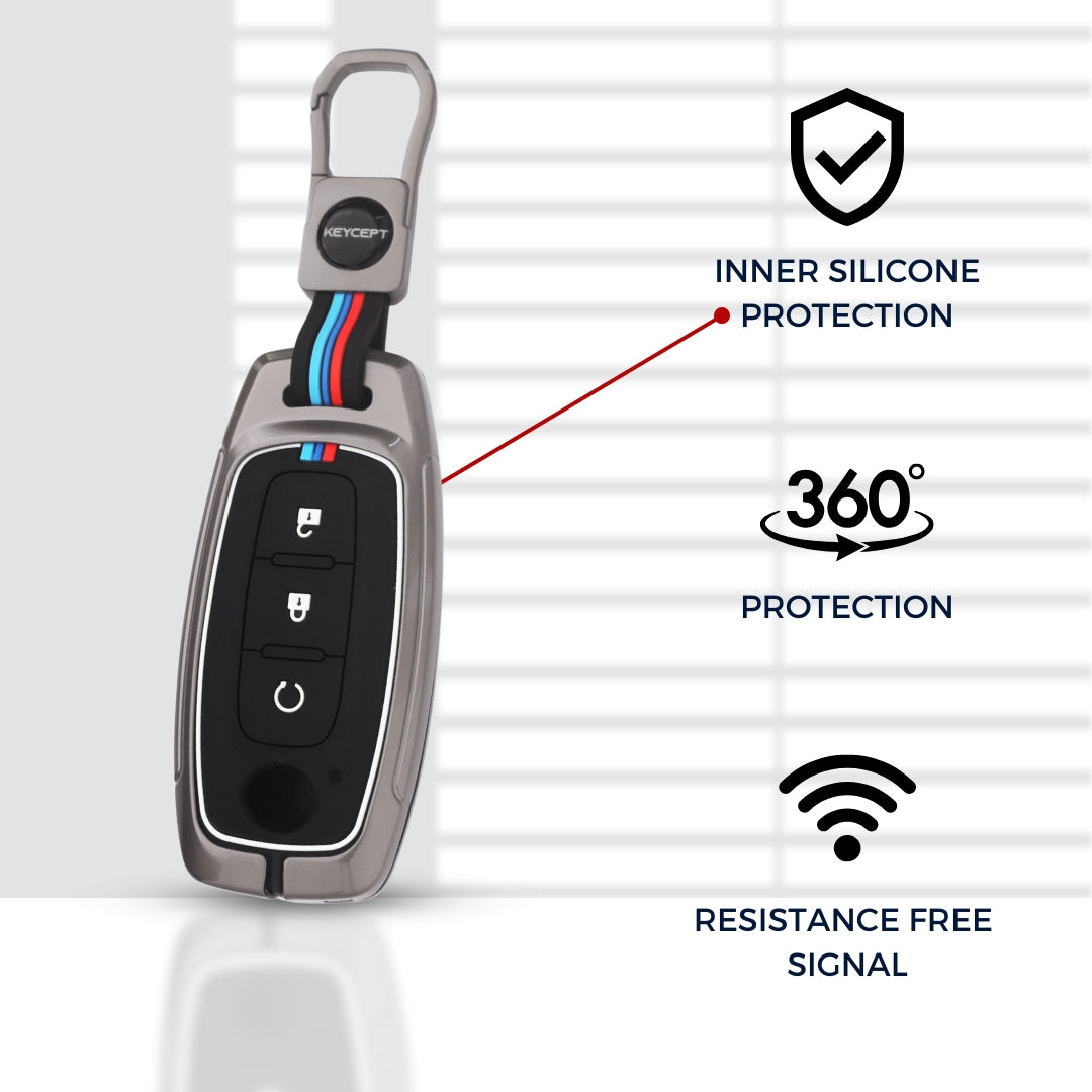 Metal Alloy Key Cover Compatible for Nissan Magnite 3 Button Smart Key with Keychain (Type M1)