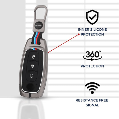 Metal Alloy Key Cover Compatible for Nissan Magnite 3 Button Smart Key with Keychain (Type M1)