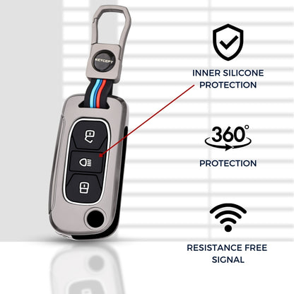 Keycept Metal Alloy Car Key Cover for Tata Tigor, Bolt, Nexon, Hexa, Zest, Tiago, Punch, Safari, Altroz, Storme 3 button Flip Key Cover with Keychain (Type M1)