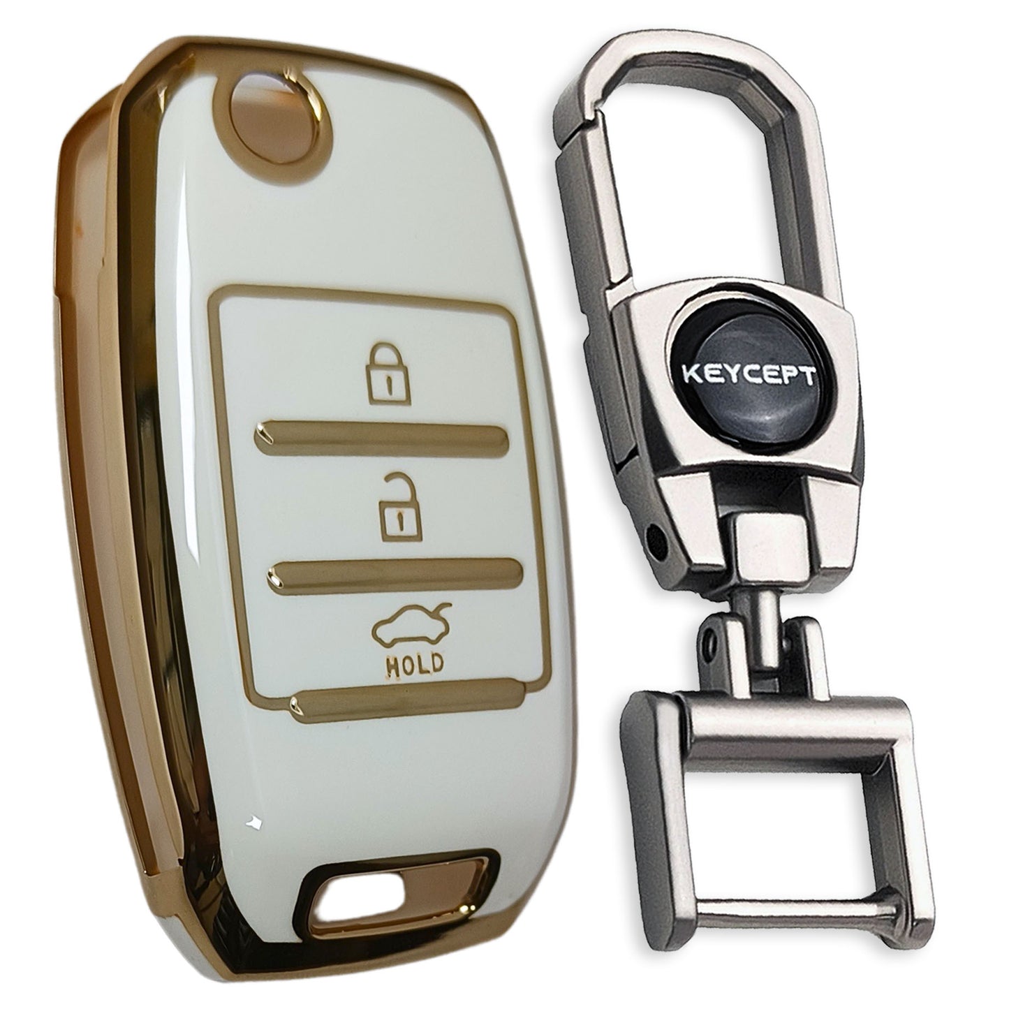 TPU Key Cover for Kia Seltos | Sonet | Carens 3 button Flip Key with Keychain 2