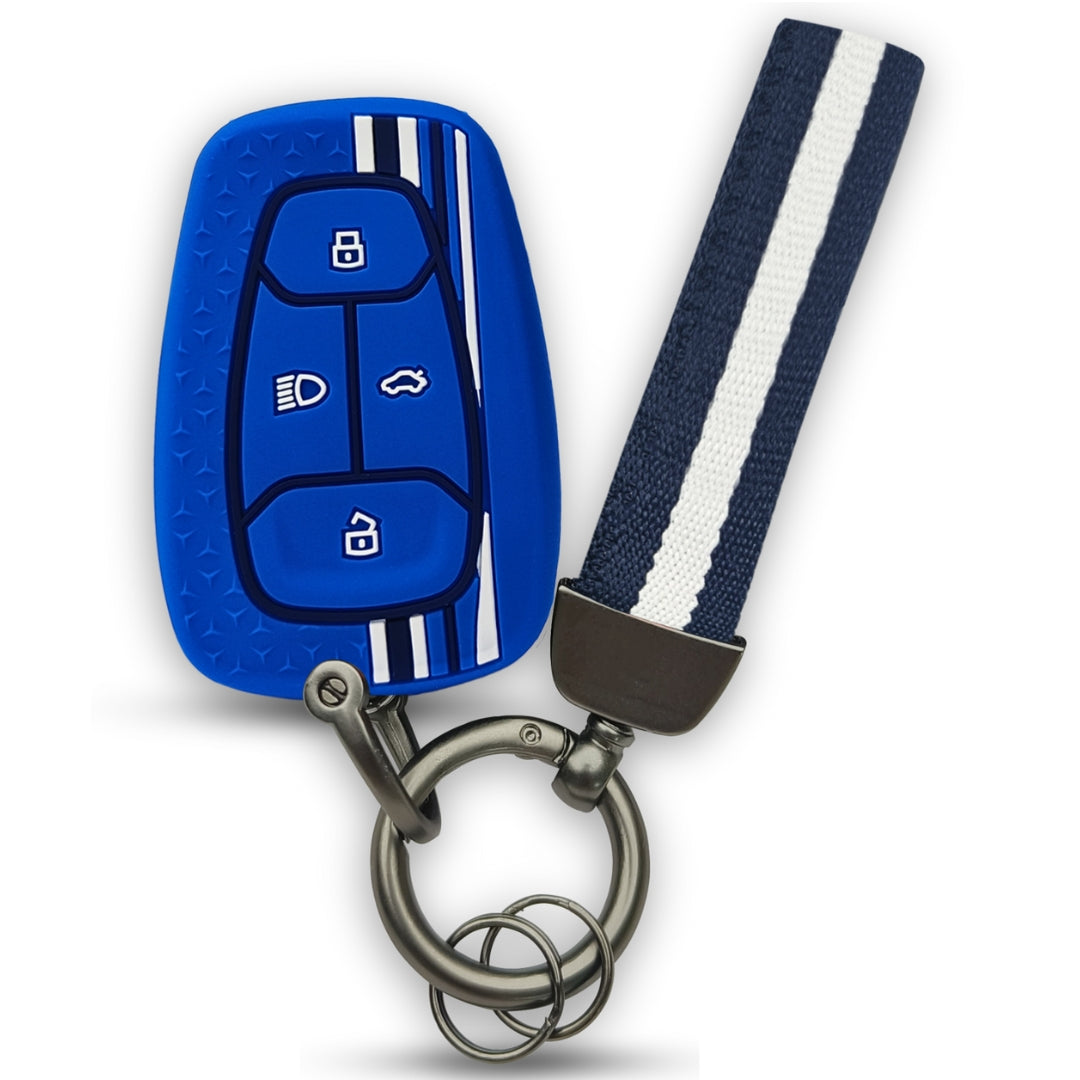 Blue TriStar Silicone Key Cover for Tata Nexon, Altroz, Harrier, Tigor, Punch, EV, Safari 2021 Smart Key with Keychain