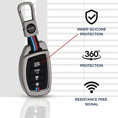 Keycept Metal Alloy Car Key Cover for Hyundai Alcazar, Creta, Tucson Key Cover with keychain