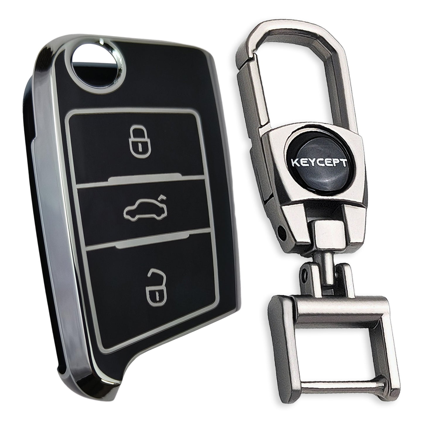 Skoda/Volkswagen Silver Line TPU Key Cover with Keychain