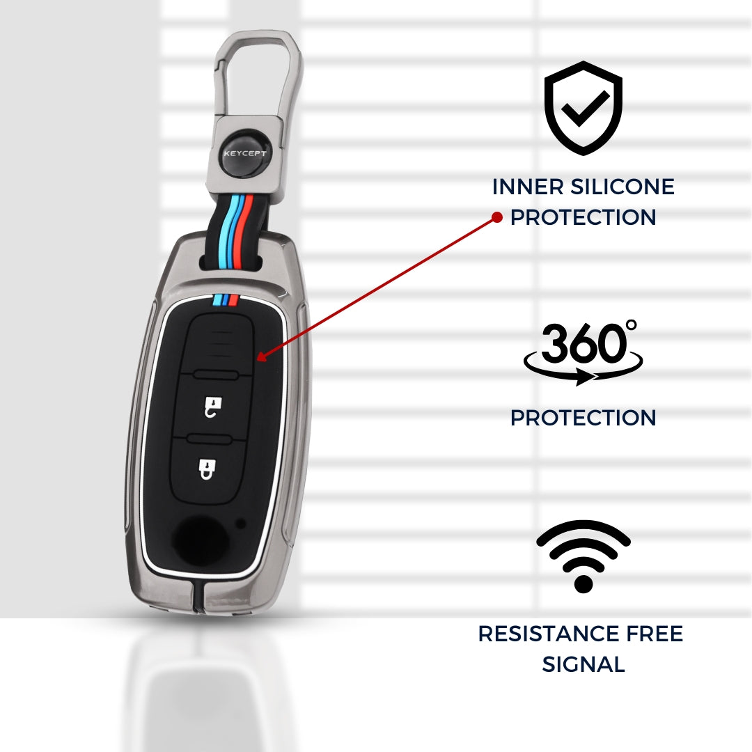 Keycept Metal Alloy Car Key Cover for Nissan Magnite 2 Button Smart key with keychain (Type M1)