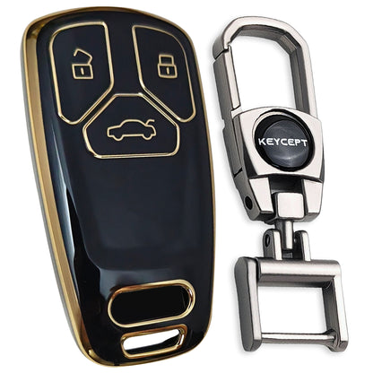 TPU Key Cover Compatible for A4 | S4 | B7 | B8 | A6 | A5 | A7 | A8 | Q5 | S5 | S6 | Q7 3 button smart key with Keychain 2