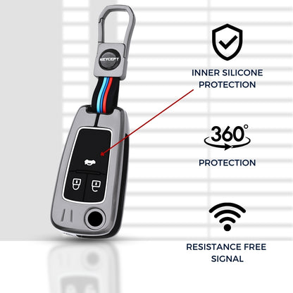 Keycept Metal Alloy Car Key Cover for Chevrolet Cruze | Beat | Avio | Spark 3 Button Flip Key Only with keychain (Type M1)