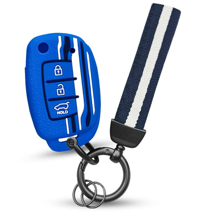 Keycept Tristar Silicone Car Key Cover for Hyundai Creta, Venue, Aura, i20, Grand i10 Nios, Xcent 3 Button Flip Key with Keychain (Type K7)