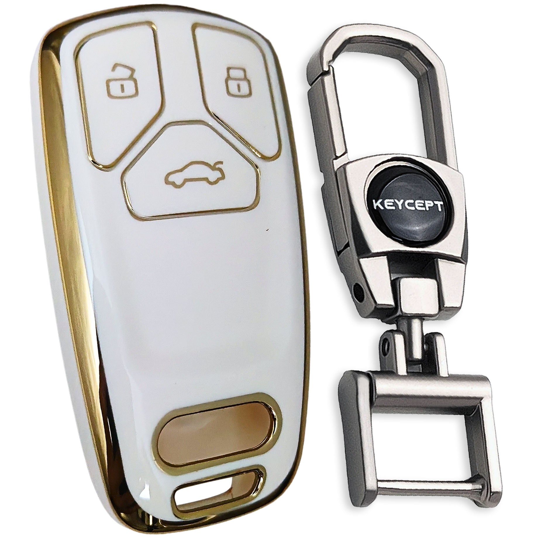 White Gold Line TPU Key Cover for Audi A4, S4, B7, B8, A6, A5, A7, A8, Q5, S5, S6 & Q7 3 button smart key With Keychain