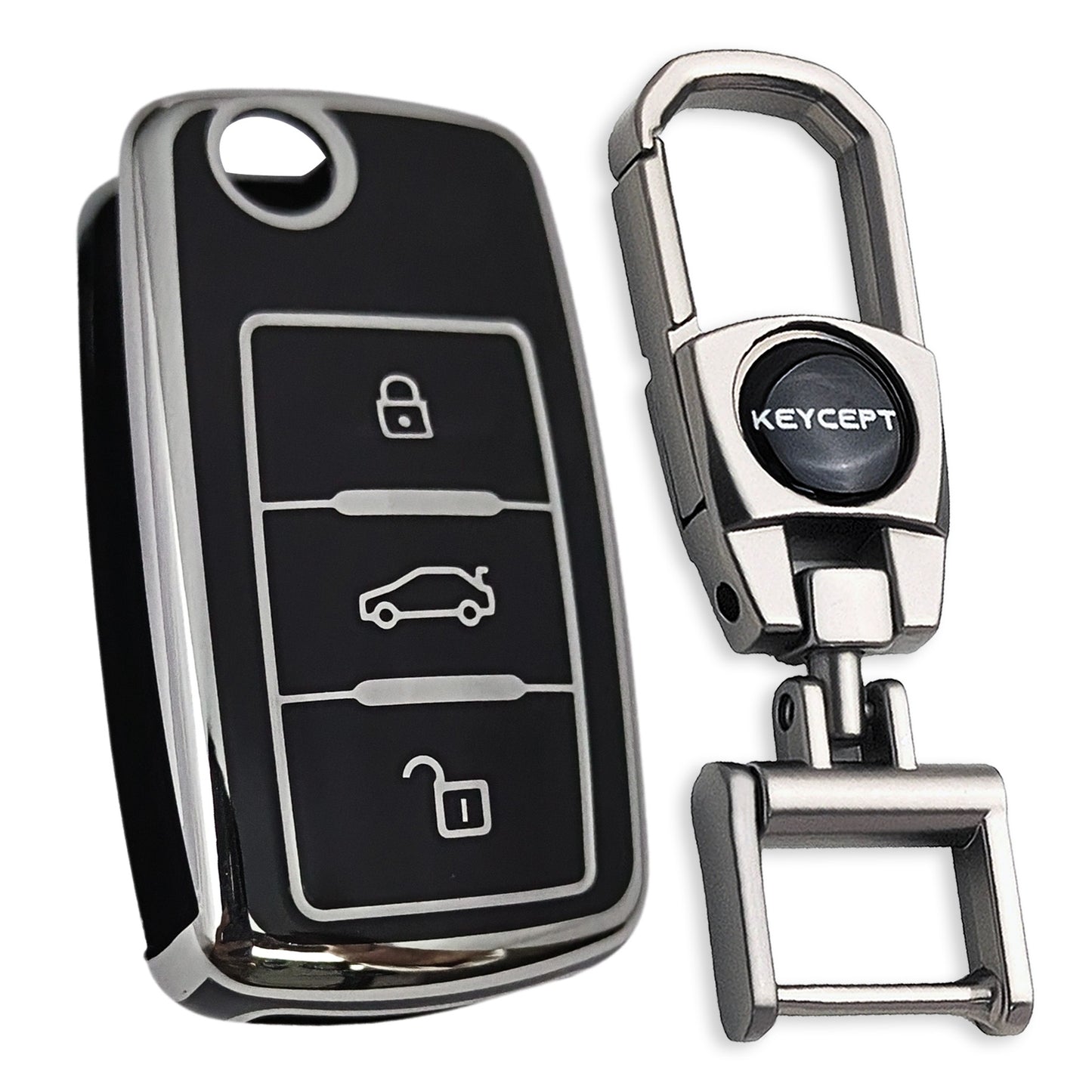 Skoda/ Volkswagen Silver Line TPU Key Cover with Keychain