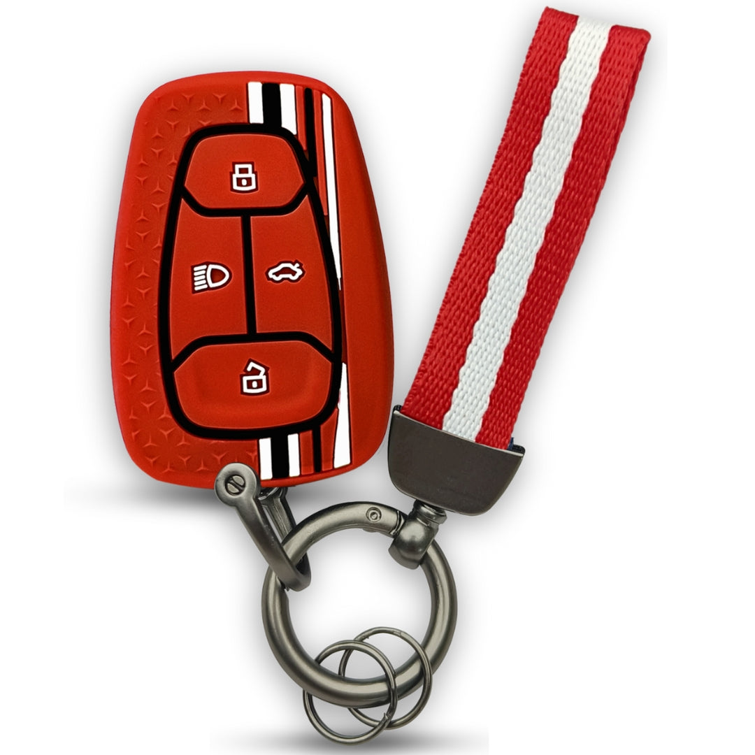 Red TriStar Silicone Key Cover for Tata Nexon, Altroz, Harrier, Tigor, Punch, EV, Safari 2021 Smart Key with Keychain