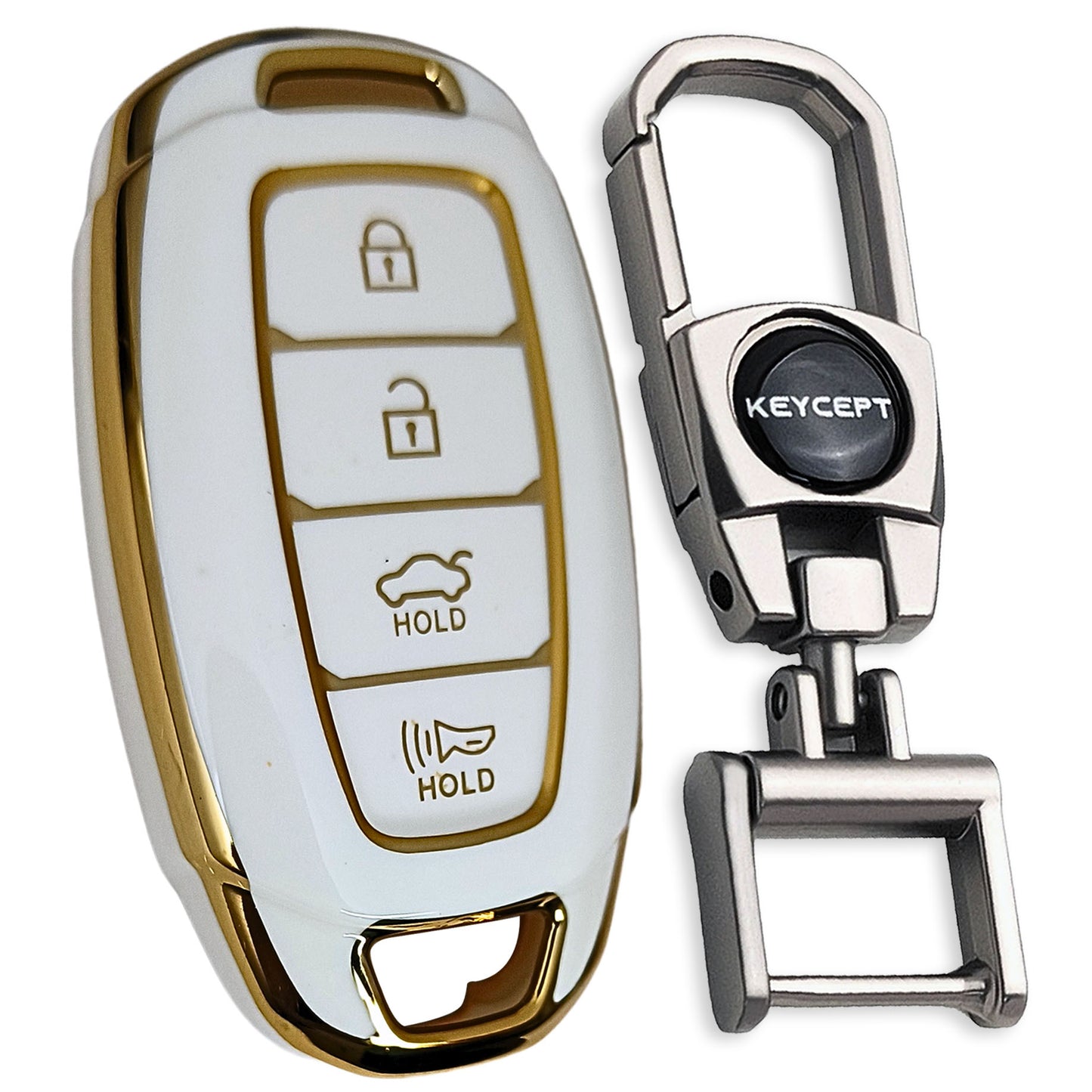 TPU Key Cover Compatible for Hyundai Verna | i20 4 Button Smart Key with Keychain 2