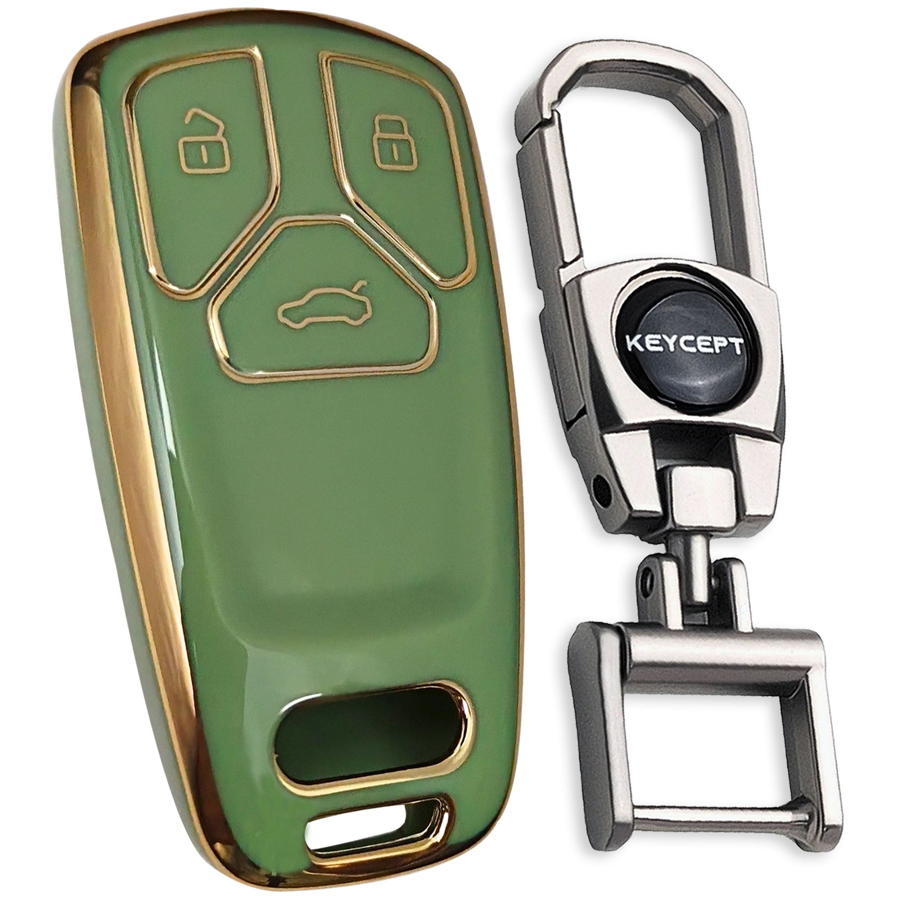 Green Gold Line TPU Key Cover for Audi A4, S4, B7, B8, A6, A5, A7, A8, Q5, S5, S6 & Q7 3 button smart key With Keychain