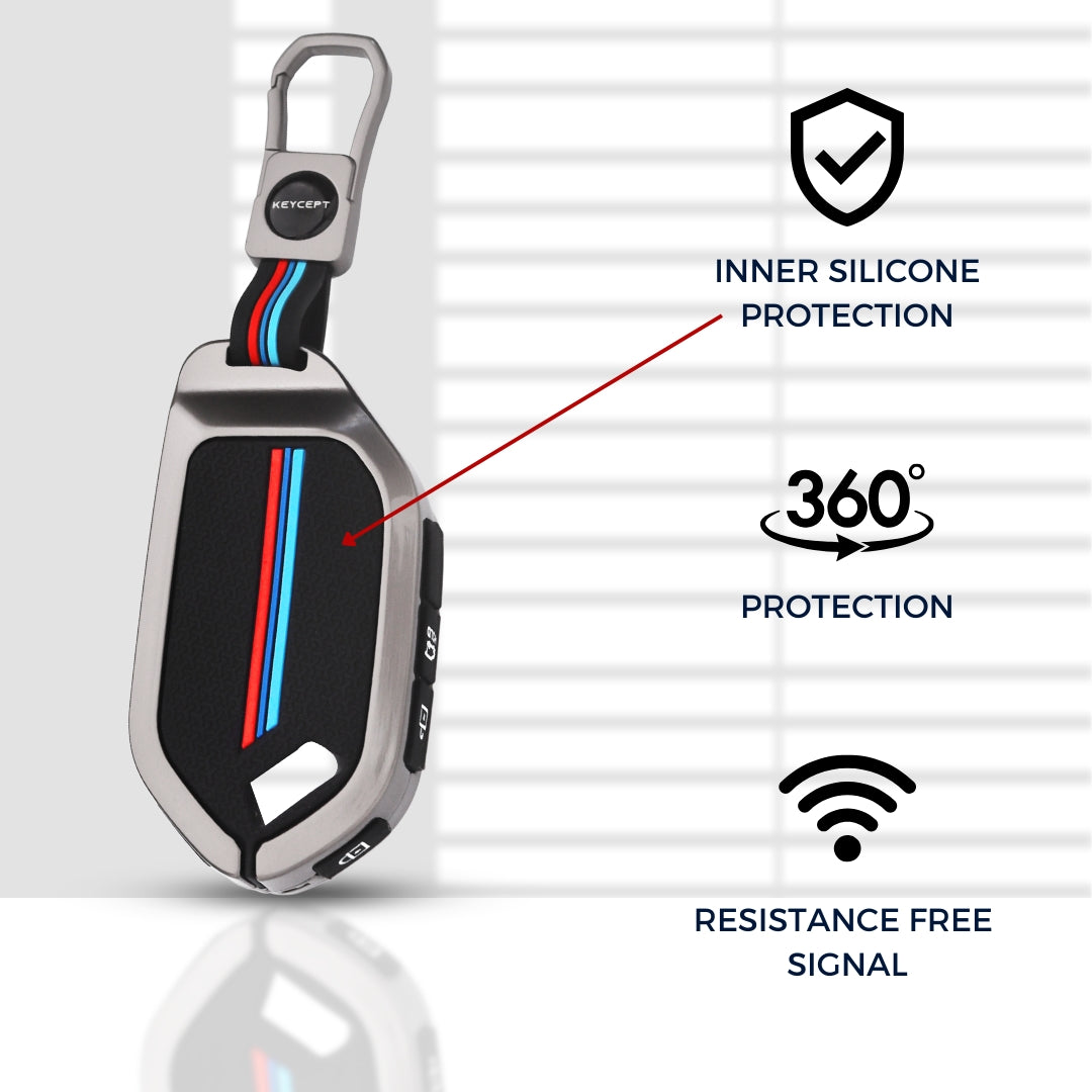 Keycept Metal Alloy Key Cover Compatible with  Kia Syros, EV6, EV9, Carnival, Seltos 2026 - 4 Button Smart Key with Keychain