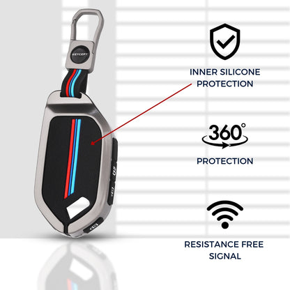 Keycept Metal Alloy Key Cover Compatible with  Kia Syros, EV6, EV9, Carnival, Seltos 2026 - 4 Button Smart Key with Keychain