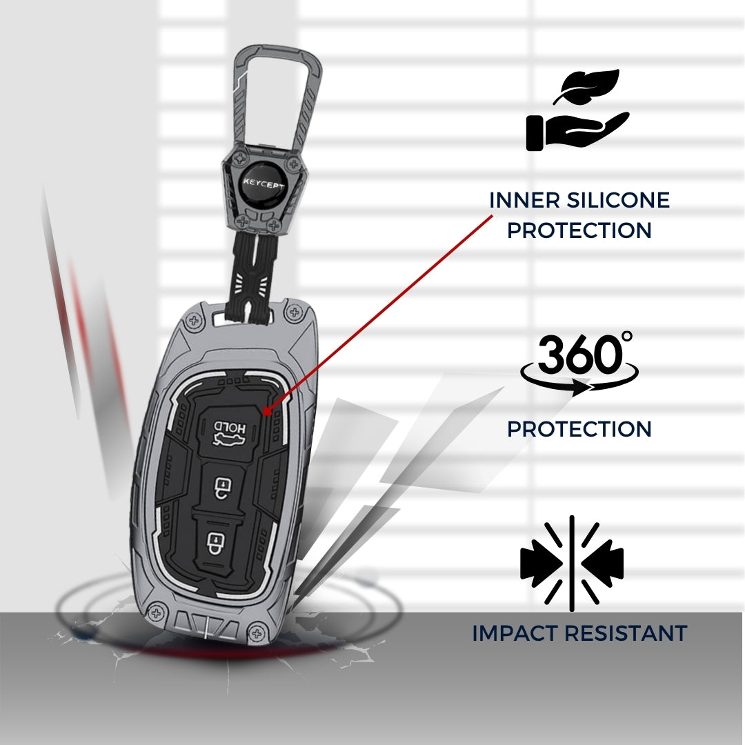 Hyundai Metal Armor Car Key Cover with Keychain(Type M4)