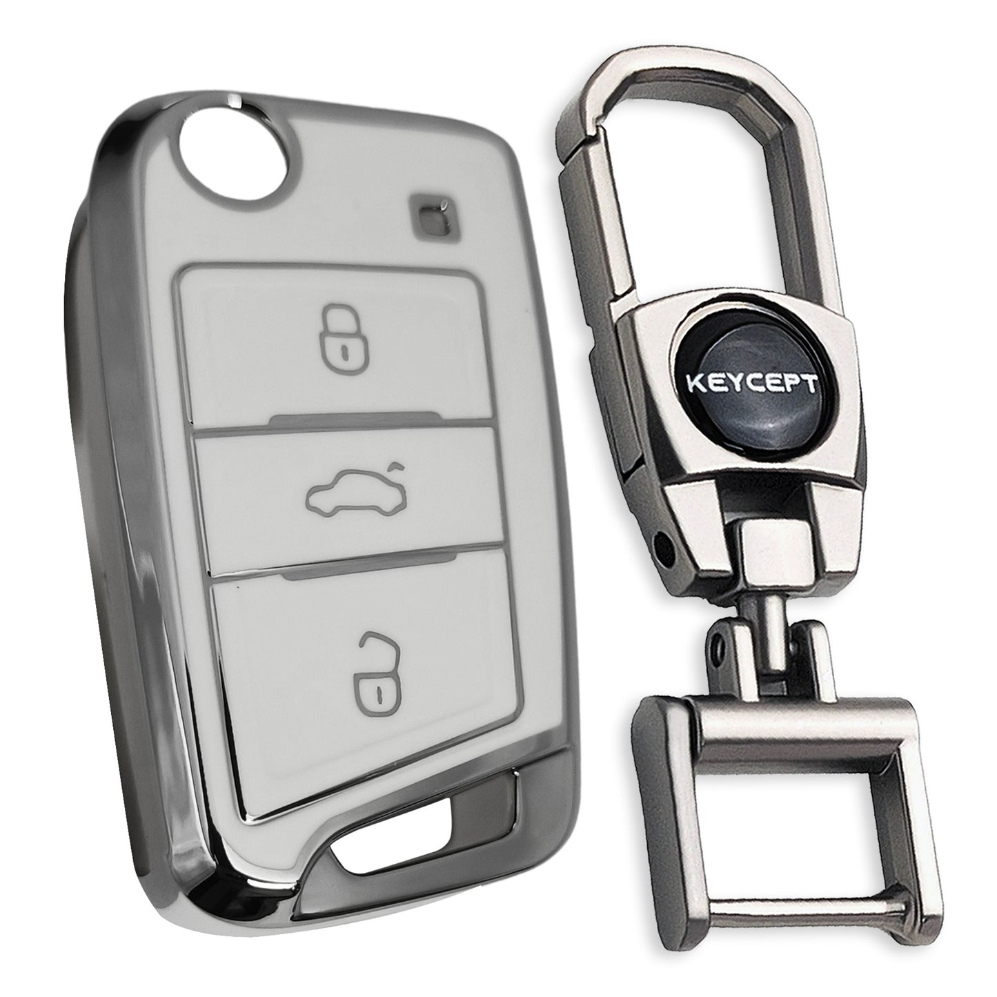 Skoda/Volkswagen Silver Line TPU Key Cover with Keychain