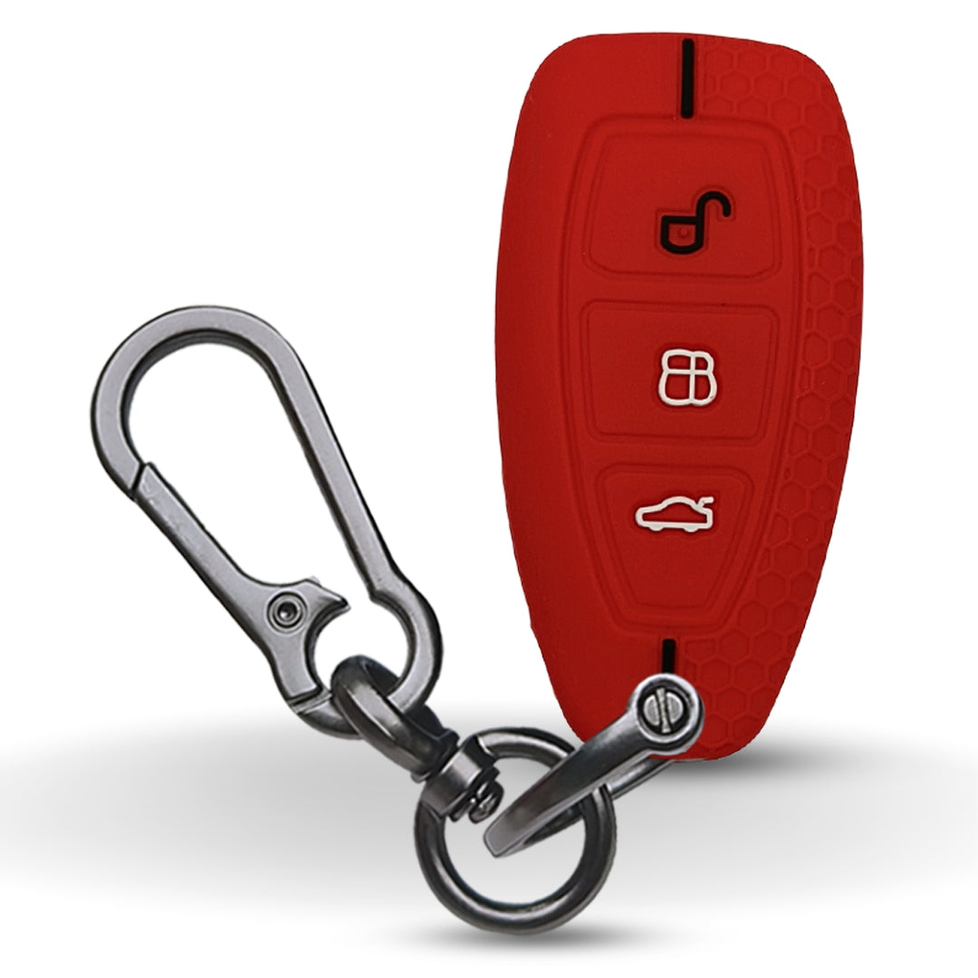 Red Silicone key cover Compatible for Ford Ecosport Smart Key with keychain