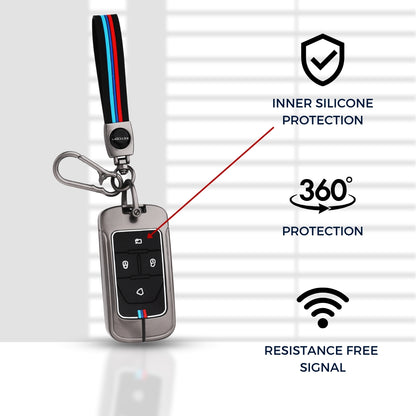 Metal Alloy Key Cover Compatible for Vinfast 4 Button Smart Key with Keychain (Type M2)