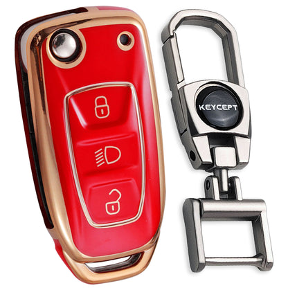 TPU Key Cover Compatible for Tata Zest | Altroz | Tiago | Punch | Harrier | Safari | Tigor | Hexa | Nexon | Bolt | Storme 3 button Flip Key with Keychain 2