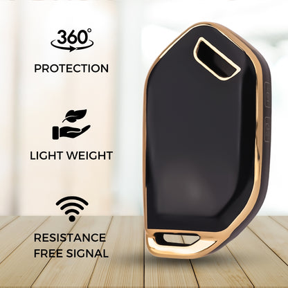 Keycept Gold Line TPU Car Key Cover for Kia Syros, EV6, EV9 4 Button smart key with keychain (Type K1)