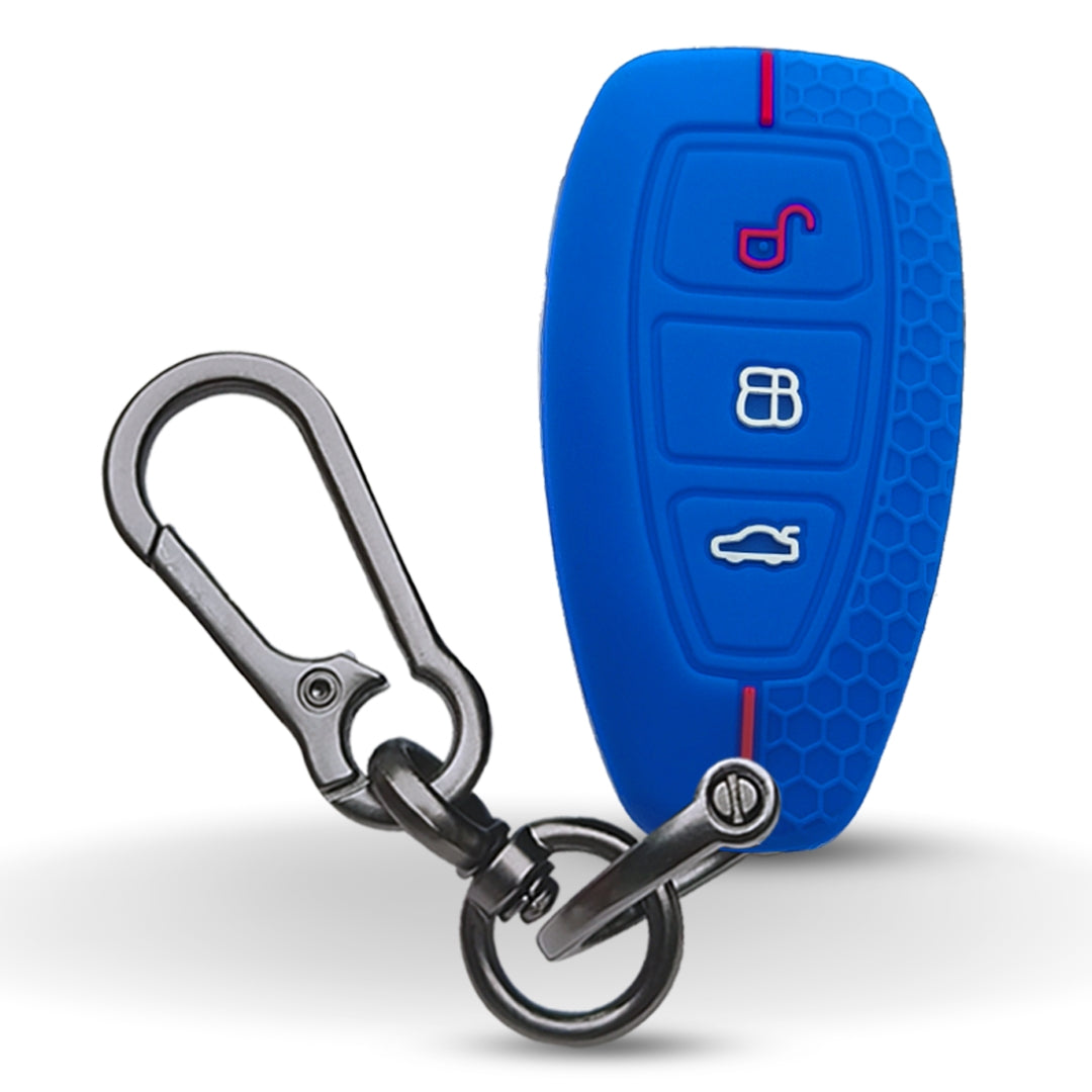 Blue Silicone key cover Compatible for Ford Ecosport Smart Key with keychain