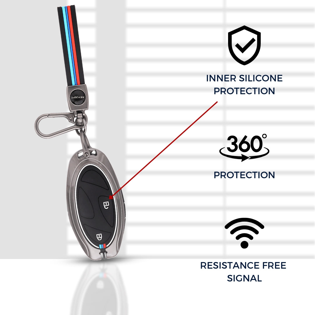Keycept Metal Alloy Key Cover Compatible with Hyundai Venue 3 Button Smart Key with Keychain